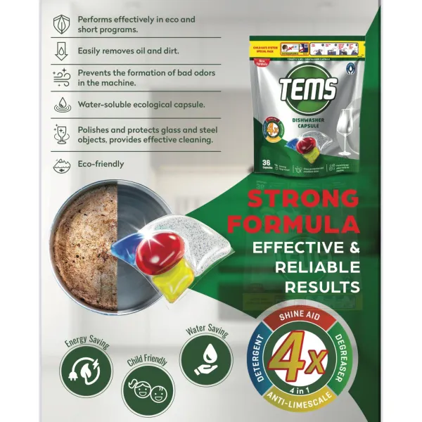 TEMS Dishwasher Capsule – kapsułki do zmywarki 4w1, 36 sztuk